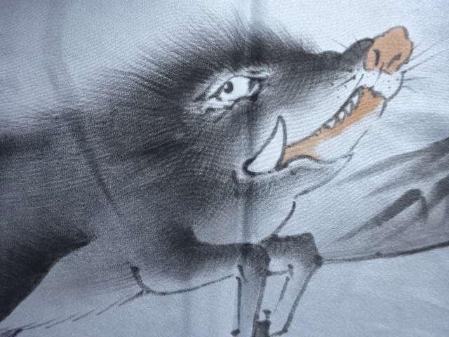 アンティーク　猪模様肩裏ひげ紬男物羽織